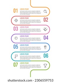 Infographic curve 7 steps or options to success. Vector illustration.