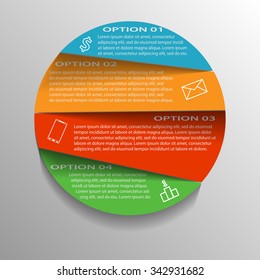 Infographic cut to four parts. Template for diagram, graph, presentation and round chart. Business startup idea, concept with 4 options, steps, processes. Eps10. Vector illustration