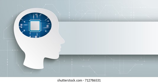 Infographic with cyborg head on the gray background. Eps 10 vector file.