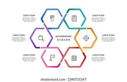 Infographic cycle business. The pie chart is divided into 6 parts. Vector illustration.