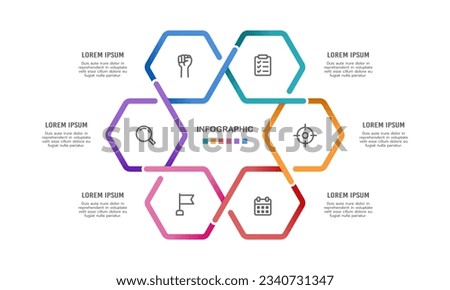 Infographic cycle business. The pie chart is divided into 6 parts. Vector illustration.