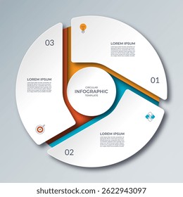 Infographic cycle diagram with 3 steps. Vector circular template that can be used for reports, business analytics, marketing materials, visualizing data, brochures, presentations.