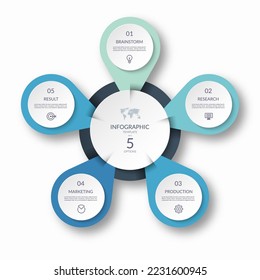 Infographic cycle diagram with 5 steps. Can be used as a chart, graph, workflow layout for web, report, business infographics.