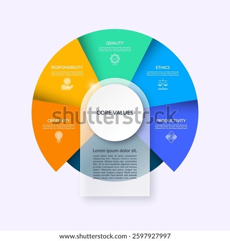 Infographic cycle diagram with 5 steps, parts. Vector infographic circular template with 5 options and place for text. Can be used for report, presentation, data visualization.