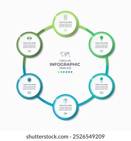 Infographic cycle diagram with 6 options, steps, circles. Round chart for business infographics. Can be used for data visualization, presentation, report, brochure, web design.