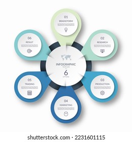 Infographic cycle diagram with 6 steps. Can be used as a chart, graph, workflow layout for web, report, business infographics.