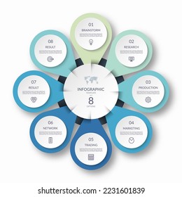 Infographic cycle diagram with 8 steps. Can be used as a chart, graph, workflow layout for web, report, business infographics.