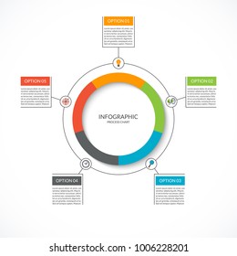 Infographic cycle diagram. Process chart with 5 options. Vector circle template for business infographics. Can be used for graph, presentation, report, step options, web design.