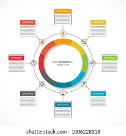 Infographic cycle diagram. Process chart with 8 options. Vector circle template for business infographics. Can be used for graph, presentation, report, step options, web design.