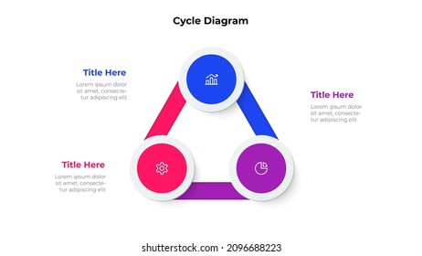 Infographic cyclic diagram with 3 elements. Concept of three steps or options of business cycle. Vector illustration for presentation.