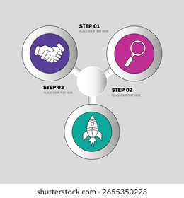 Infographic cyclic diagram with 3 elements. Concept of three steps or options of business cycle