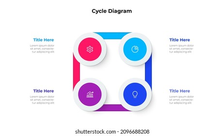 Infographic cyclic diagram with 4 elements. Concept of four steps or options of business cycle. Vector illustration for presentation.