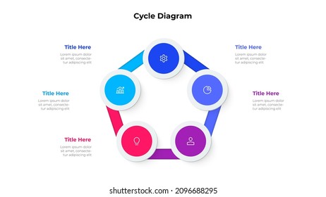 Infographic cyclic diagram with 5 elements. Concept of five steps or options of business cycle. Vector illustration for presentation.