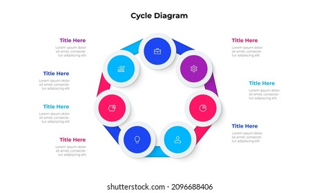 Infographic cyclic diagram with 7 elements. Concept of seven steps or options of business cycle. Vector illustration for presentation.