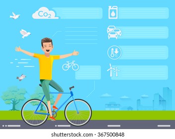 Info-graphic of cycling for the Good environment. The embrace of nature. Fresh air at park.