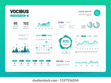 Infographic dashboard. Admin panel interface with green charts, graphs and diagrams. Website design vector template graph and diagram infographic, vector illustration