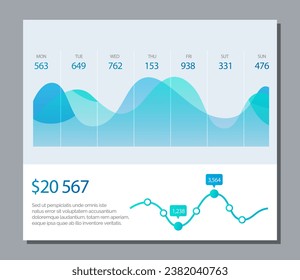 Infographic dashboard. Admin panel. Vector illustrarion The finance department analyzed companys budget The information was presented in concise and accessible manner The financial report highlighted