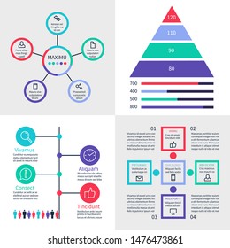 Infographic dashboard. Information banners with finance graphs, pyramid and comparison diagrams vector set. Illustration of dashboard business, diagram infographic, graph report, statistic info