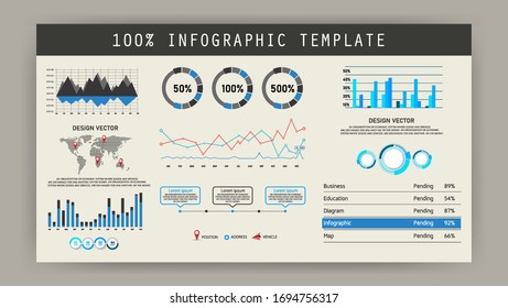 Infographic dashboard. material characteristics, used for business in education, futuristic design, dashboard