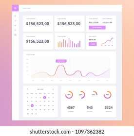 Infographic dashboard template with flat design graphs and charts. Information Graphics UI elements for web and mobile application. EPS 10
