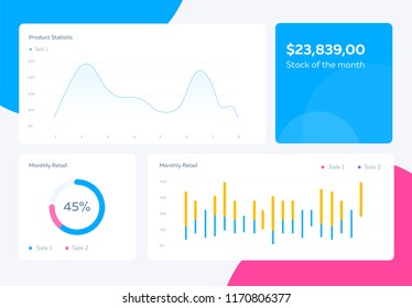 Infographic dashboard template with flat design graphs and charts. Information Graphics elements. EPS 10