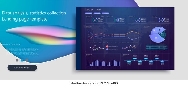 Infographic dashboard template with flat design graphs and charts.Processing and analysis of data.Modern modern infographic vector template with Online statistics and data analytics graphs and finance