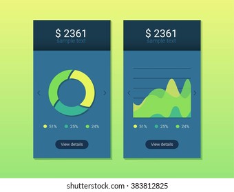 Infographic dashboard template with flat design graphs and charts. Mobile app design. Processing and analysis of data