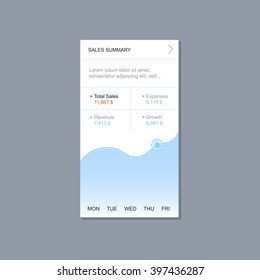 Infographic dashboard template with flat design graphs and charts. Mobile app design. Processing and analysis of data