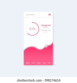 Infographic dashboard template with flat design graphs and charts. Mobile app design. Processing and analysis of data