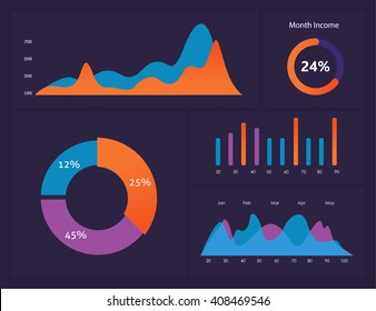 Infographic Dashboard Template With Flat Design Graphs And Charts