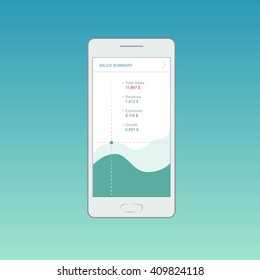 Infographic dashboard template with flat design graphs and charts. Mobile app design. Processing and analysis of data