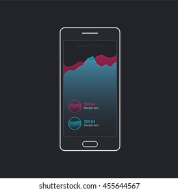 Infographic dashboard template with flat design graphs and charts. Mobile app design. Processing and analysis of data