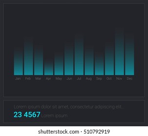 Infographic dashboard template with flat design graphs and charts. Processing and analysis of data