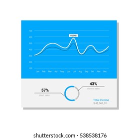 Infographic dashboard template with flat design graphs and charts