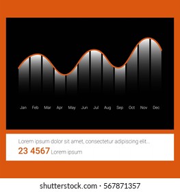 Infographic dashboard template with flat design graphs and charts. Processing and analysis of data