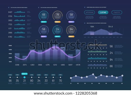 Infographic dashboard template. Modern statistics graph finance chart. Diagram chart graph, information digital news vector display