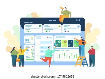 Infographic of data analysis work. Website UI and UX design concept. Work on a web page. Business project development. People are working in the office. Vector flat cartoon illustration