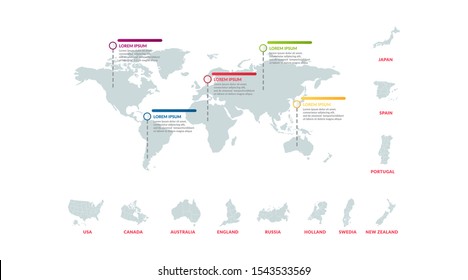 infographic data design with world map . business infographic concept for presentations, banner, workflow layout, process diagram, flow chart