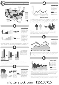 INFOGRAPHIC DEMOGRAPHICS OF STATES OF AMERICA GRAY
