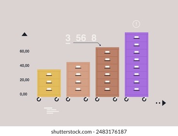 Infographic depicting a document workflow process, showcasing different filing systems and their impact on efficiency