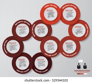 Infographic design with 10 options circles on the grey background. Eps 10 vector file.