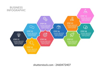 Diseño infográfico 10 procesos o pasos. Ilustración vectorial.