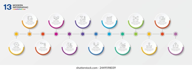 Infographic design 13 options or process and finance icons. Infographics business concept for info graphics, flow charts.