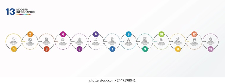 Infographic design 13 options or process and finance icons. Infographics business concept for info graphics, flow charts.