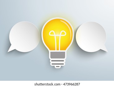 Infographic design with 2 paper speech bubbles and bulb on the gray background. Eps 10 vector file.