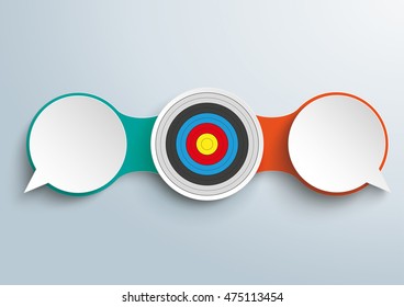 Infographic design with 2 speech bubbles and target on the gray background. Eps 10 vector file.