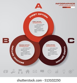 Infographic design with 3 options circles on the grey background. Eps 10 vector file.