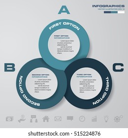 Infographic design with 3 options circles on the grey background. Eps 10 vector file.