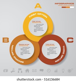 Infographic design with 3 options circles on the grey background. Eps 10 vector file.