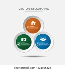 Infographic design with 3 options circles on the grey background